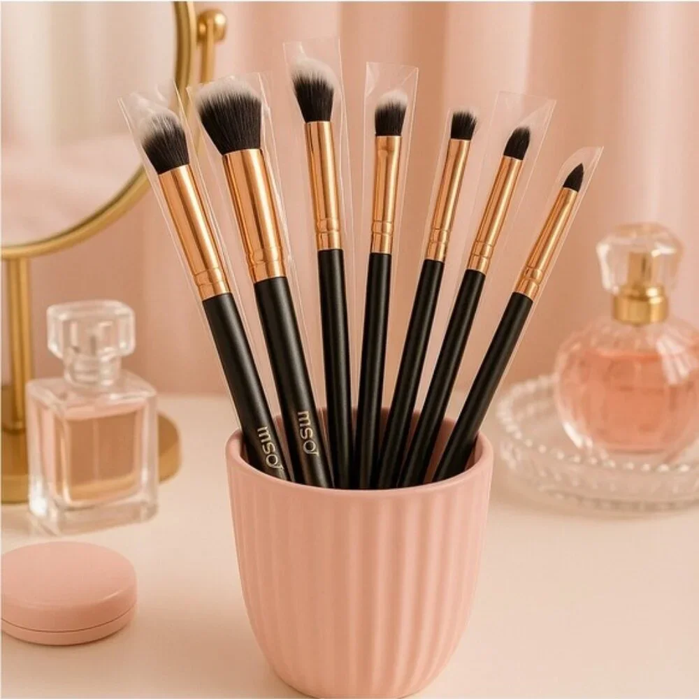 MSQ 8-Piece Eye Makeup Brush Set Black Rose Gold Blending & Detail Brushes